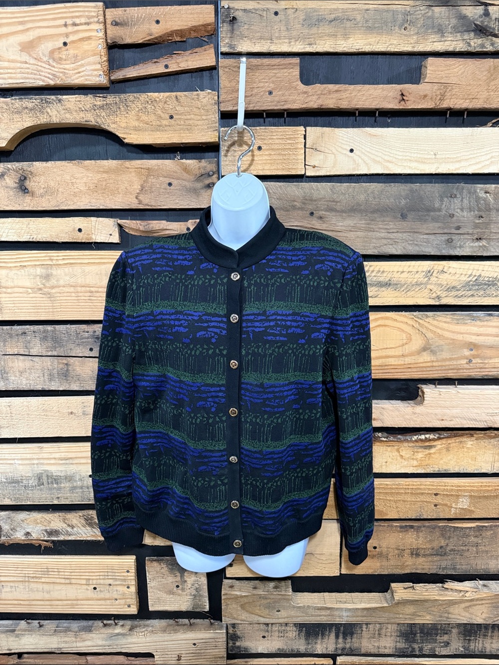 St. John Collection Horizontal Knit‎ Stripe
Shimmery Cardigan Size 12